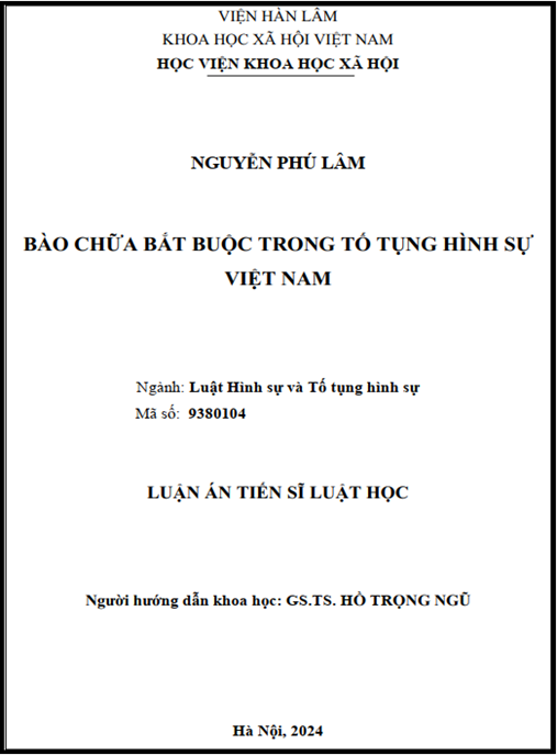 Luận án –  Bào chữa bắt buộc trong Tố tụng hình sự Việt Nam