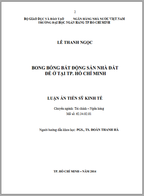 Luận án Bong bóng bất động sản nhà đất để ở tại TP. Hồ Chí Minh