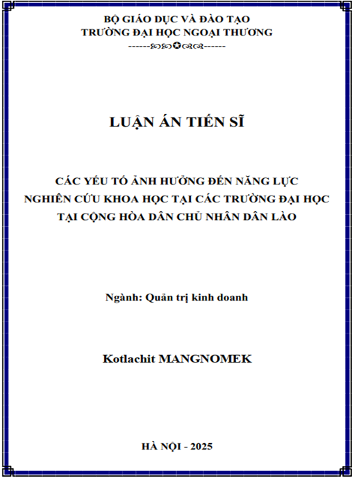 Luận án Các yếu tố ảnh hưởng đến năng lực nghiên cứu khoa học của giảng viên các trường đại học công lập tại CHDCND Lào