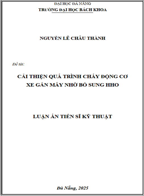 Luận án Cải thiện quá trình cháy động cơ xe gắn máy nhờ bổ sung HHO