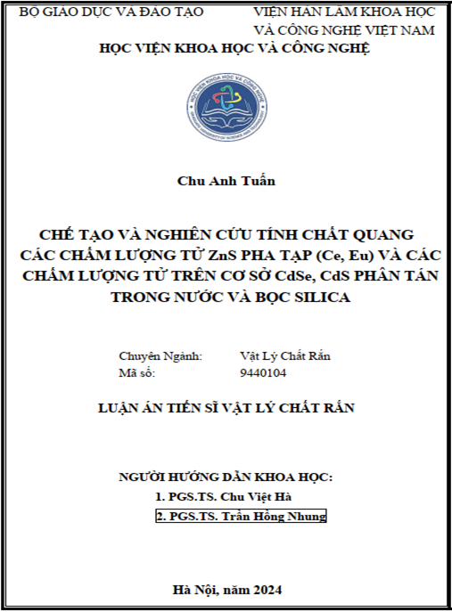 Luận án Chế tạo và nghiên cứu tính chất quang các chấm lượng tử ZnS pha tạp (Ce – Eu) và các chấm lượng tử trên cơ sở CdSe – CdS phân tán trong nước và bọc silica