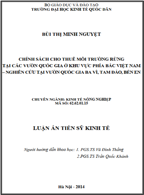 Luận án Chính sách cho thuê môi trường rừng tại các vườn quốc gia ở khu vực phía Bắc Việt Nam – Nghiên cứu tại vườn quốc gia Ba Vì – Tam Đảo và Bến En