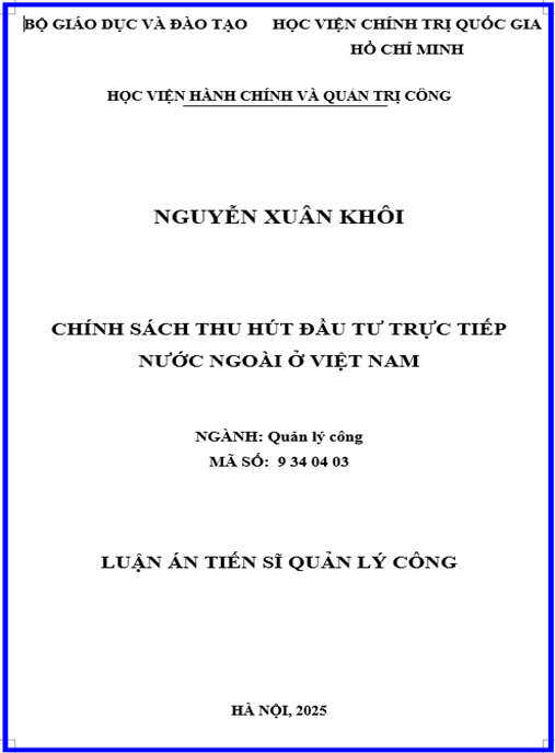 Luận án Chính sách thu hút đầu tư trực tiếp nước ngoài ở Việt Nam