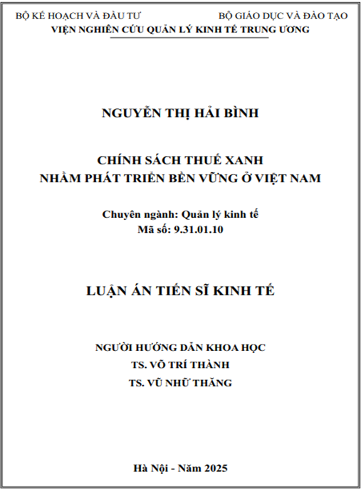 Luận án –  Chính sách thuế xanh nhằm phát triển bền vững ở Việt Nam