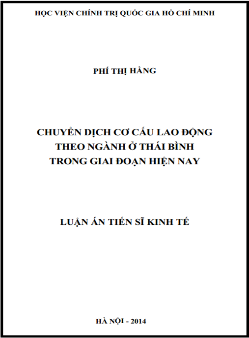 Luận án Chuyển dịch cơ cấu lao động theo ngành ở Thái Bình trong giai đoạn hiện nay