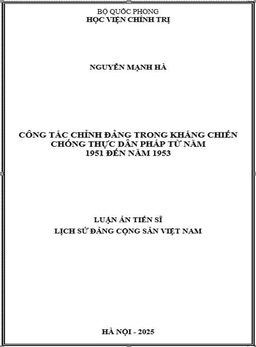 Luận án Công tác chỉnh Đảng trong kháng chiến chống thực dân Pháp từ năm 1951 đến năm 1953