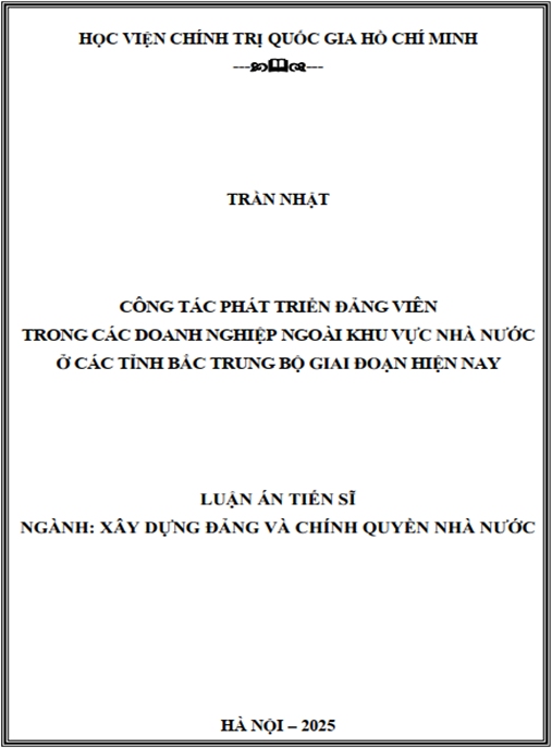 Luận án Công tác phát triển đảng viên trong các doanh nghiệp ngoài khu vực nhà nước ở các tỉnh Bác Trung Bộ giai đoạn hiện nay