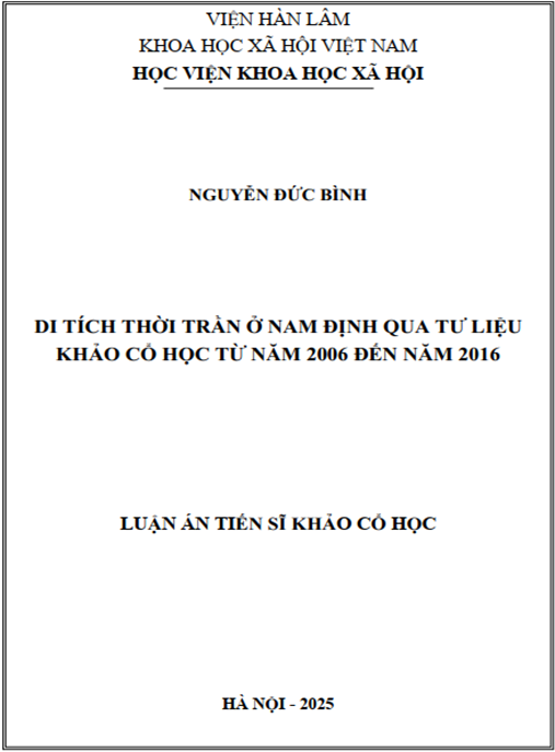 Luận án Di tích thời Trần ở Nam Định qua tư liệu khảo cổ học từ năm 2006 đến năm 2016