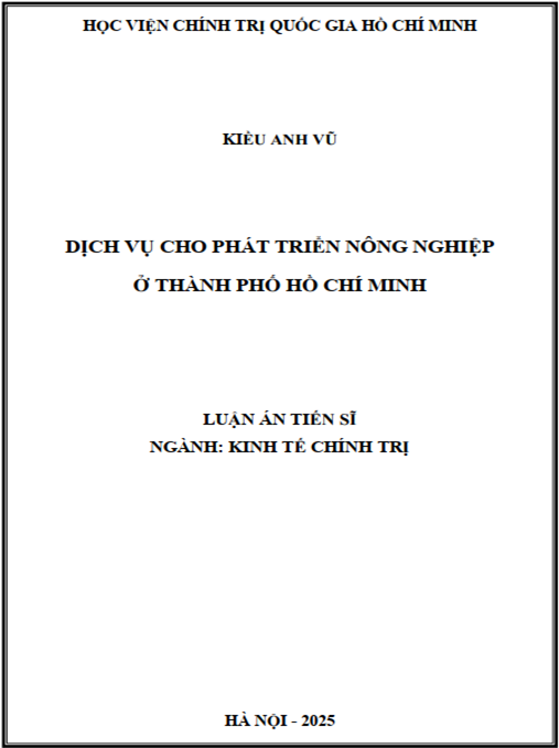 Luận án –  Dịch vụ cho phát triển nông nghiệp ở Thành Phố Hồ Chí Minh