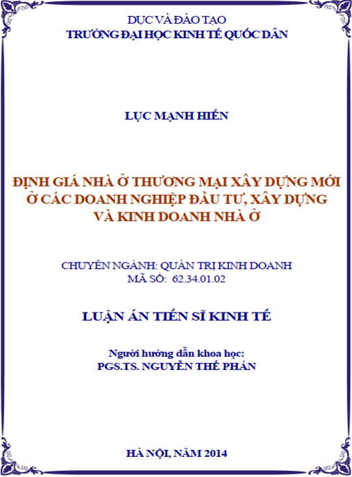 Luận án Định giá nhà ở thương mại xây dựng mới ở các doanh nghiệp đầu tư xây dựng và kinh doanh nhà ở