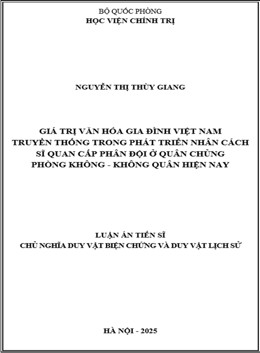 Luận án Giá trị văn hóa gia đình Việt Nam truyền thống trong phát triển nhân cách sĩ quan cấp phân đội ở Quân chủng Phòng không – Không quân hiện nay