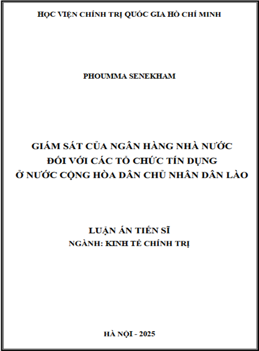 Luận án Giám sát của Ngân hàng Nhà nước đối với các tổ chức tín dụng ở nước Cộng hòa Dân chủ Nhân dân Lào