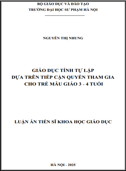 Luận án Giáo dục tính tự lập dựa trên tiếp cận quyền tham gia cho trẻ mẫu giáo 3-4 tuổi