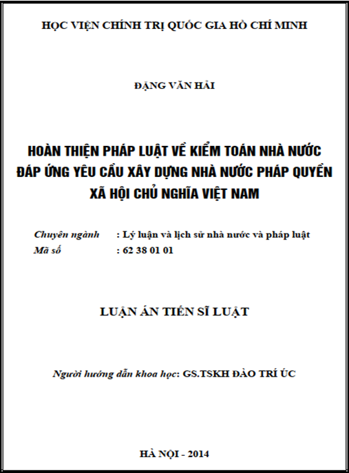 Luận án Hoàn thiện pháp luật về kiểm toán nhà nước đáp ứng yêu cầu xây dựng nhà nước pháp quyền xã hội chủ nghĩa Việt Nam