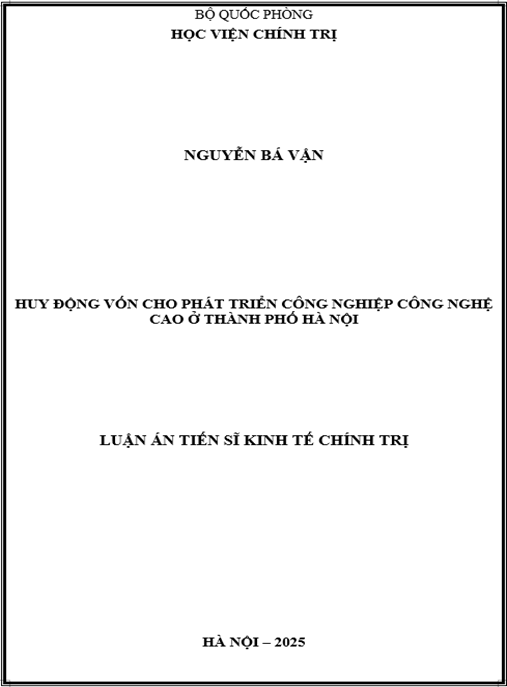 Luận án –  Huy động vốn cho phát triển công nghiệp công nghệ cao ở thành phố Hà Nội