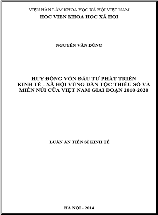 Luận án Huy động vốn đầu tư phát triển kinh tế – xã hội vùng dân tộc thiểu số và miền núi của Việt Nam giai đoạn 2010-2020