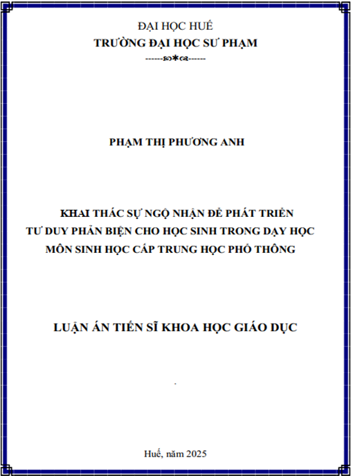 Luận án Khai thác sự ngộ nhận để phát triển tư duy phản biện cho học sinh trong dạy học môn sinh học cấp trung học phổ thông