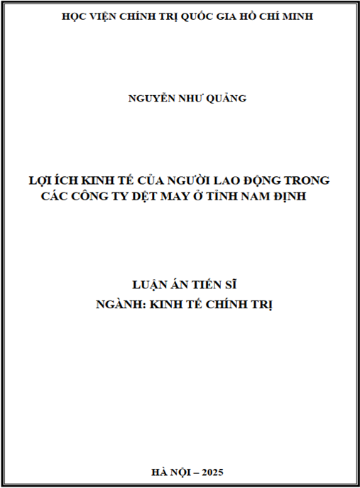 Luận án Lợi ích kinh tế của người lao dộng trong các công ty dệt may ở tỉnh Nam Định