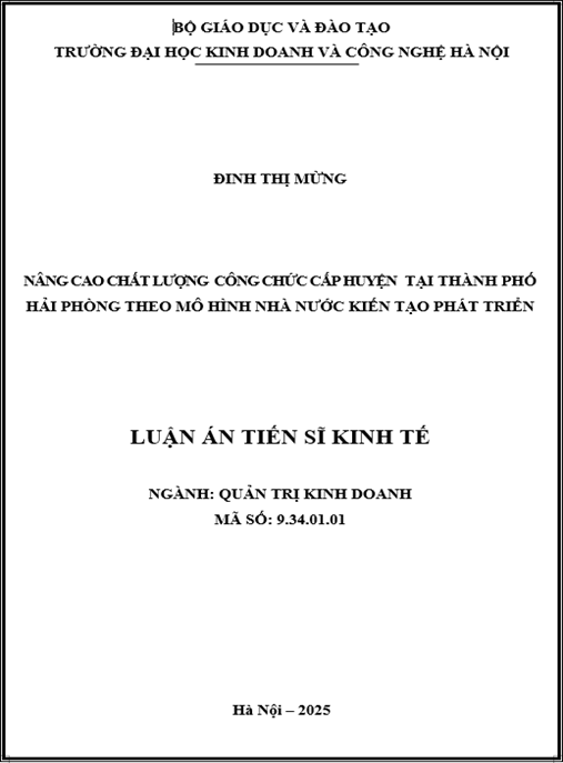 Luận án Nâng cao chất lượng công chức cấp huyện tại thành phố Hải phòng theo mô hình Nhà nước kiến tạo phát triển
