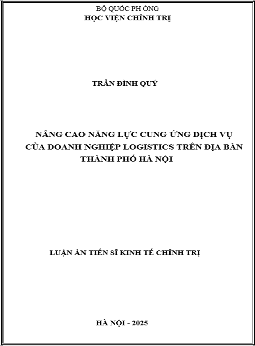 Luận án –  Nâng cao năng lực cung ứng dịch vụ của doanh nghiệp logistics trên địa bàn thành phố Hà Nội