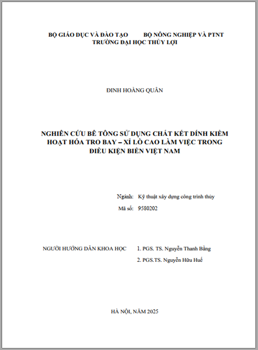 Luận án –  Nghiên cứu bê tông sử dụng chất kết dính kiềm hoạt hóa tro bay – xỉ lò cao làm việc trong điều kiện biển Việt Nam