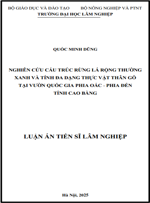 Luận án – Nghiên cứu cấu trúc rừng lá rộng thường xanh và tính đa dạng thực vật thân gỗ tại Vườn Quốc gia Phia Oắc – Phia Đén – tỉnh Cao Bằng