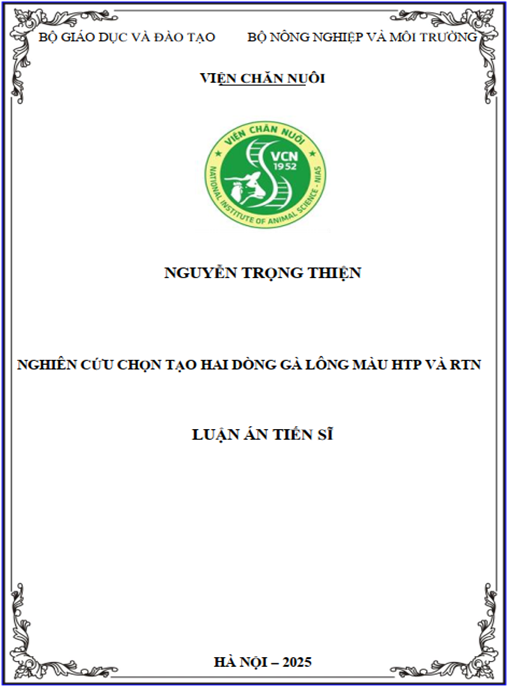 Luận án Nghiên cứu chọn tạo hai dòng gà lông màu HTP và RTN