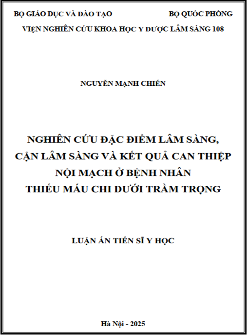 Luận án Nghiên cứu đặc điểm lâm sàng – cận lâm sàng và kết quả can thiệp nội mạch ở bệnh nhân thiếu máu chi dưới trầm trọng