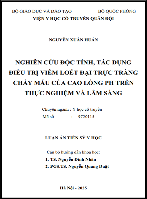 Luận án –  Nghiên cứu độc tính – tác dụng điều trị viêm loét đại trực tràng chảy máu của cao lỏng PH trên thực nghiệm và lâm sàng