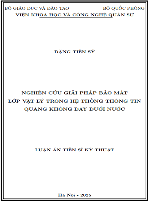 Luận án Nghiên cứu giải pháp bảo mật lớp vật lý trong hệ thống thông tin quang không dây dưới nước