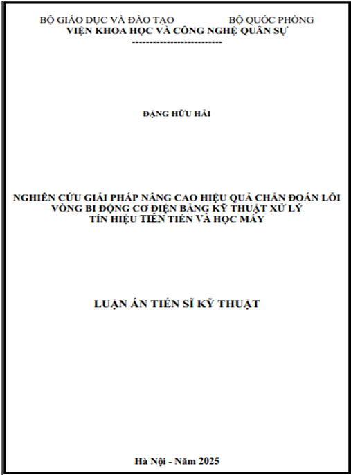 Luận án Nghiên cứu giải pháp nâng cao hiệu quả chẩn đoán lỗi vòng bi động cơ điện bằng kỹ thuật xử lý tín hiệu tiên tiến và học máy