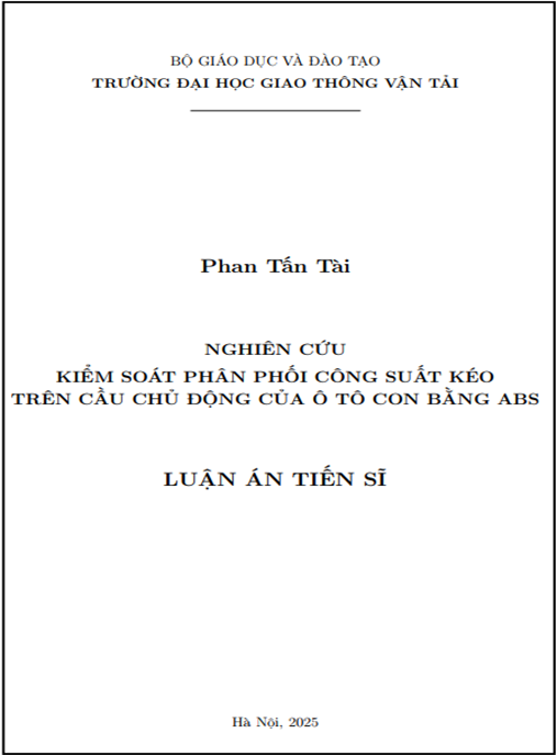 Luận án  Nghiên cứu kiểm soát phân phối công suất kéo trên cầu chủ động của ô tô con bằng ABS