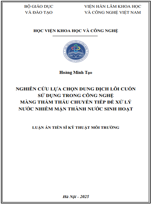 Luận án Nghiên cứu lựa chọn dung dịch lôi cuốn sử dụng trong công nghệ màng thẩm thấu chuyển tiếp để xử lý nước nhiễm mặn thành nước sinh hoạt