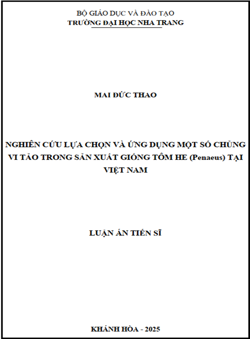 Luận án Nghiên cứu lựa chọn và ứng dụng một số chủng vi tảo trong sản xuất giống tôm he (Penaeus) tại Việt Nam