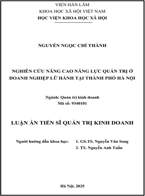Luận án Nghiên cứu nâng cao năng lực quản trị ở doanh nghiệp lữ hành tại thành phố Hà Nội