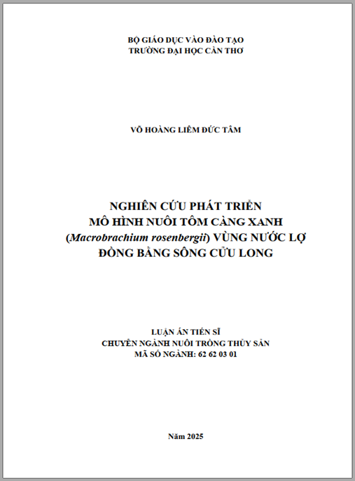 Luận án Nghiên cứu phát triển mô hình nuôi tôm càng xanh (Macrobrachium rosenbergii) vùng nước lợ Đồng Bằng Sông Cửu Long
