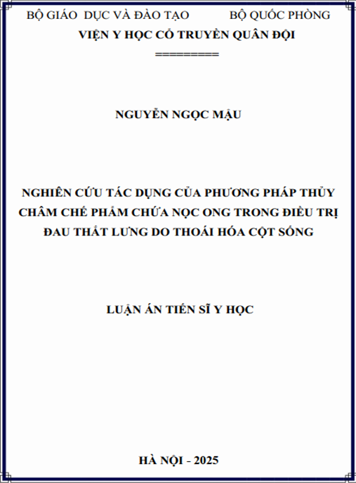 Luận án Nghiên cứu tác dụng của phương pháp thủy châm chế phẩm chứa nọc ong trong điều trị đau thắt lưng do thoái hóa cột sống