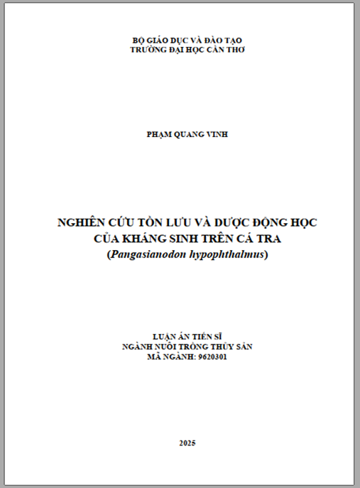 Luận án Nghiên cứu tồn lưu và dược động học của kháng sinh trên Cá tra (Pangasianodon hypophthalmus)
