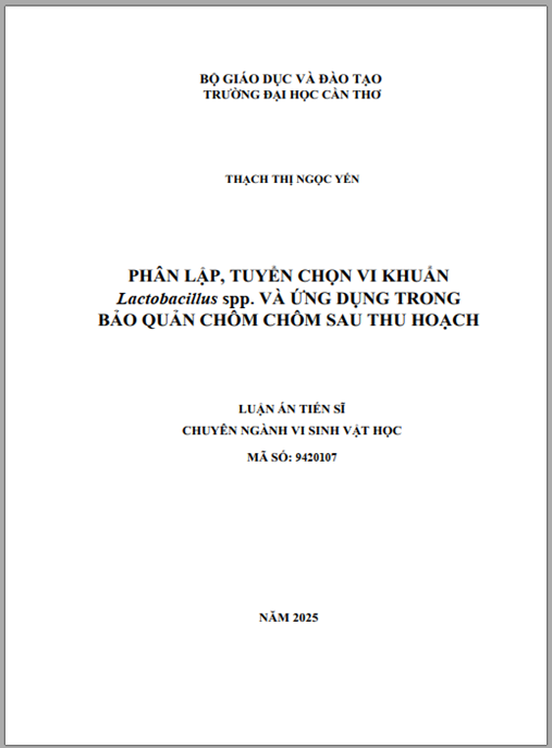 Luận án Phân lập – tuyển chọn vi khuẩn Lactobacillus spp. và ứng dụng trong bảo quản chôm chôm sau thu hoạch