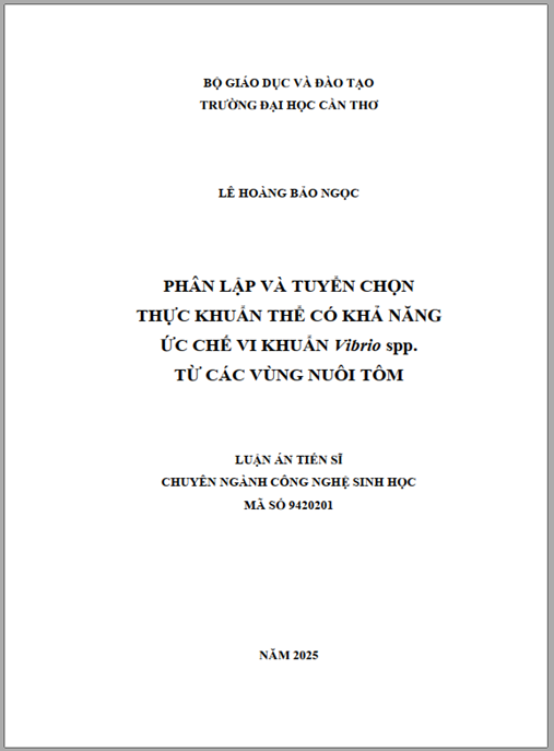 Luận án Phân lập và tuyển chọn thực khuẩn thể có khả năng ức chế vi khuẩn Vibrio spp từ các vùng nuôi tôm