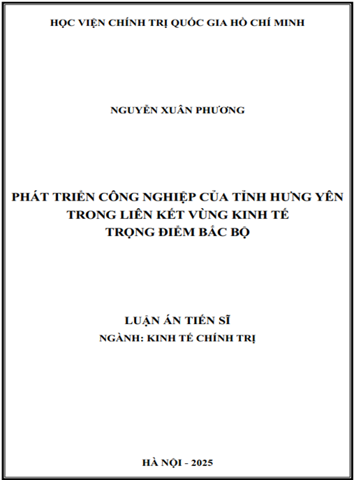 Luận án Phát triển công nghiệp của tỉnh Hưng Yên trong liên kết vùng kinh tế trọng điểm Bắc bộ
