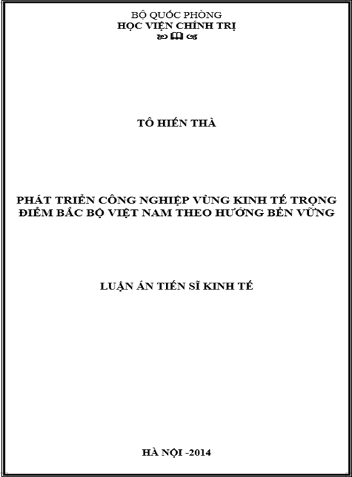Luận án Phát triển công nghiệp vùng kinh tế trọng điểm Bắc Bộ Việt Nam theo hướng bền vững