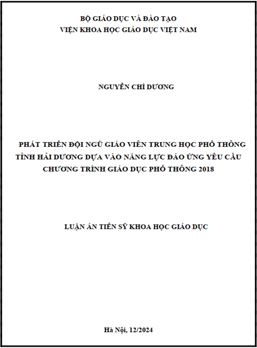 Luận án –  Phát triển đội ngũ giáo viên trung học phổ thông tỉnh Hải Dương dựa vào năng lực đáp ứng yêu cầu chương trình giáo dục phổ thông 2018