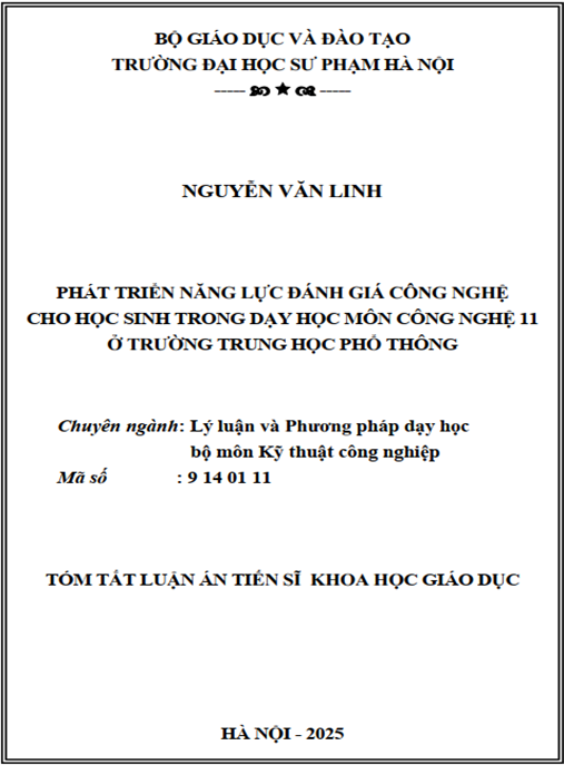 Luận án Phát triển năng lực đánh giá công nghệ cho học sinh trong dạy học môn Công nghệ 11 ở trường trung học phổ thông