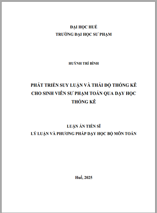 Luận án Phát triển suy luận và thái độ thống kê cho sinh viên Sư phạm Toán qua dạy học thống kê