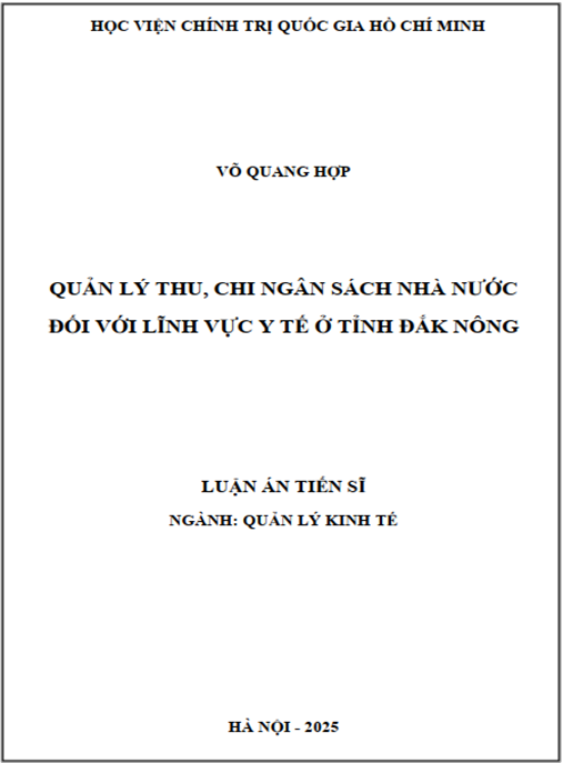 Luận án Quản lý thu – chi ngân sách nhà nước đối với lĩnh vực y tế ở tỉnh Đắk Nông