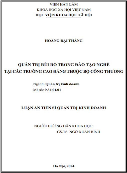 Luận án Quản trị rủi ro trong đào tạo nghề tại các trường Cao đẳng thuộc Bộ Công Thương