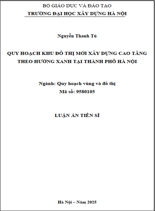 Luận án –  Quy hoạch khu đô thị mới xây dựng cao tầng theo hướng xanh tại thành phố Hà Nội