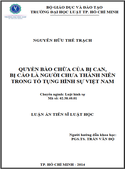 Luận án Quyền bào chữa của bị can – bị cáo là người chưa thành niên trong tố tụng hình sự Việt Nam