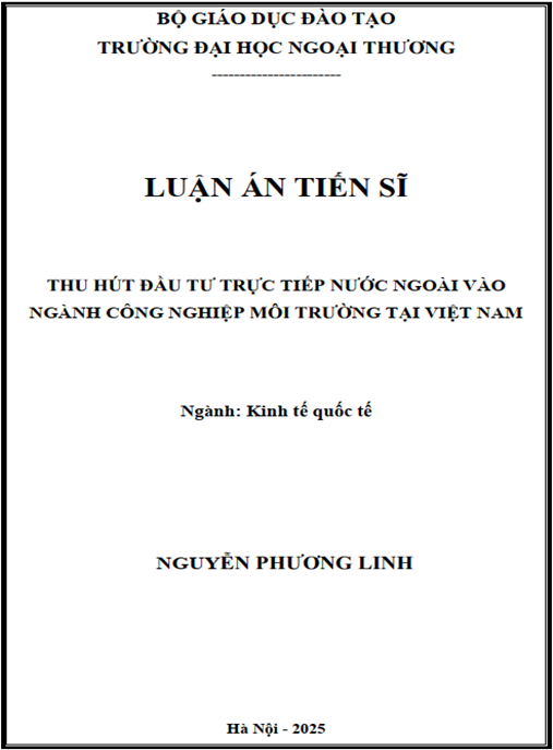 Luận án –  Thu hút đầu tư trực tiếp nước ngoài vào ngành công nghiệp môi trường tại Việt Nam